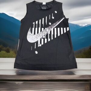 Nike Dri Fit Tank Top Youth L Boys Black White ‎ Logo Swoosh Active